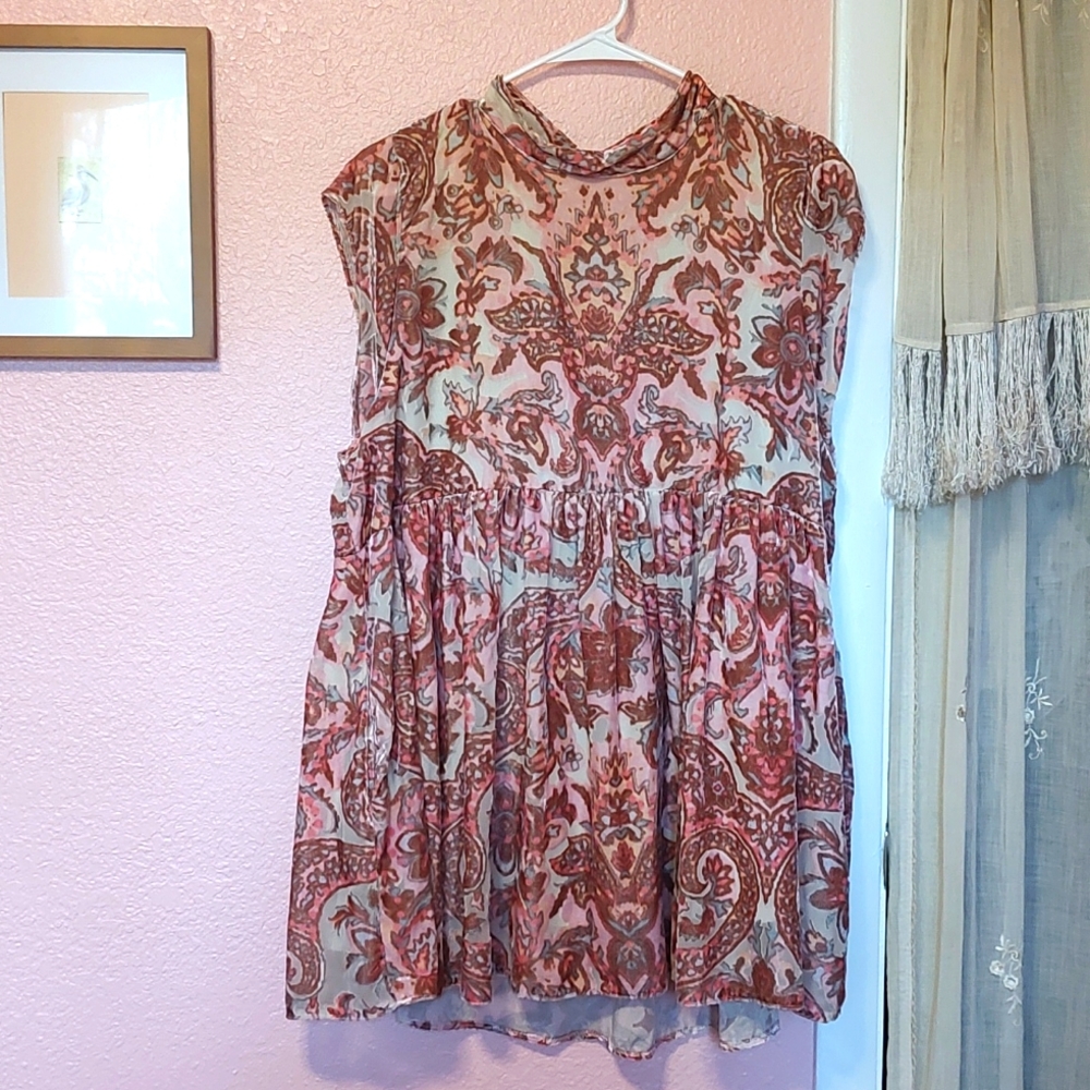 NWF Free People Pink Paisley Velvet Smock Dress or Tunic XL
